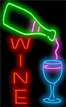 Wine with Wine Bottle and Glass Neon Sign