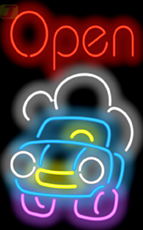 Car Scene w/ OPEN Neon Sign