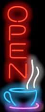 Coffee Cup Neon OPEN Sign Vertical