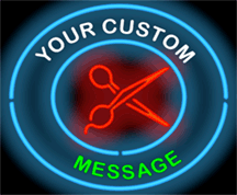 Animated Scissors Neon Sign w/Custom Message