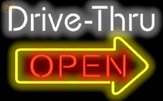 Drive-Thru OPEN Neon Sign w/Arrow