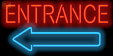 Entrance with Arrow Neon Sign