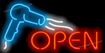 Hair Dryer Open Neon Sign