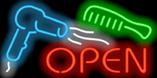 Hair Dryer w/ Comb Open Neon Sign