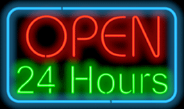 Open 24 Hours Neon Sign