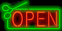 Open with Scissors Border Neon Sign