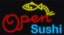 Open Sushi w/Fish Neon Sign