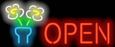 OPEN Neon Sign w/Daisies