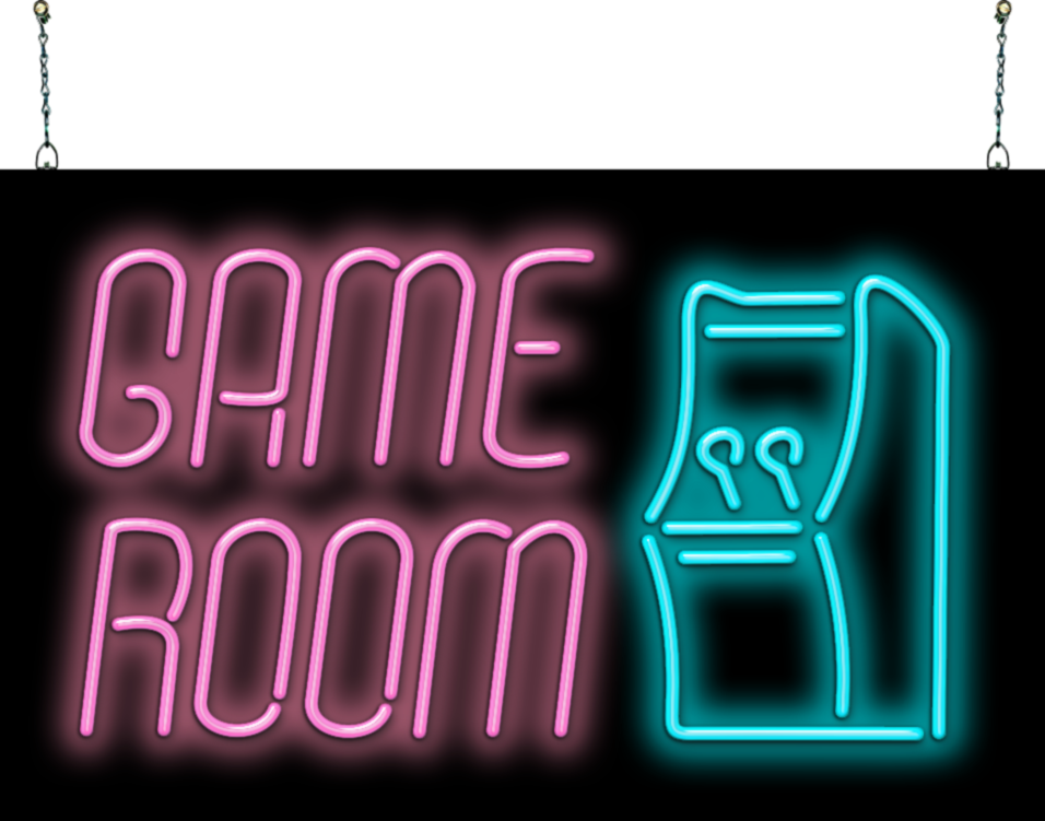 Game Room with Machine Neon Sign