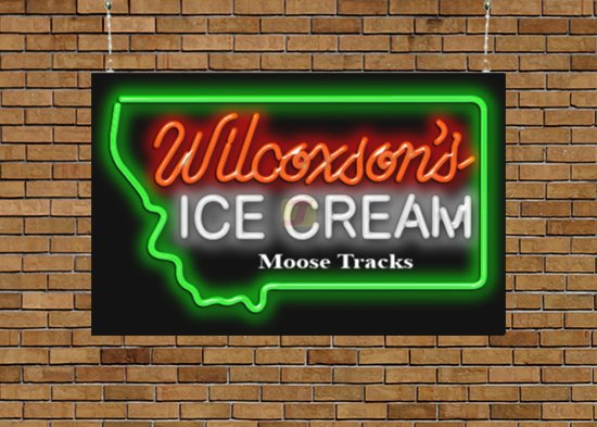 Wilcoxson's Ice Cream Moose Tracks Neon Sign