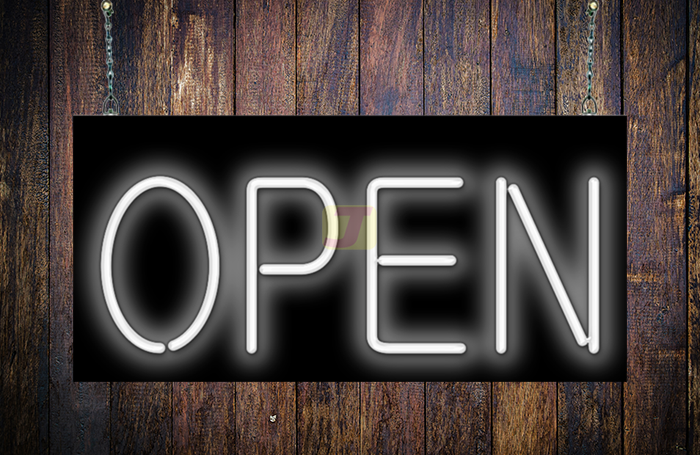 White Open Neon Sign