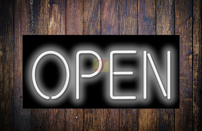 White Open Neon Sign