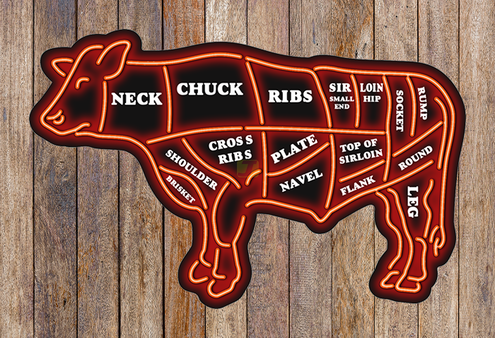 Cow with Cuts Neon Sign