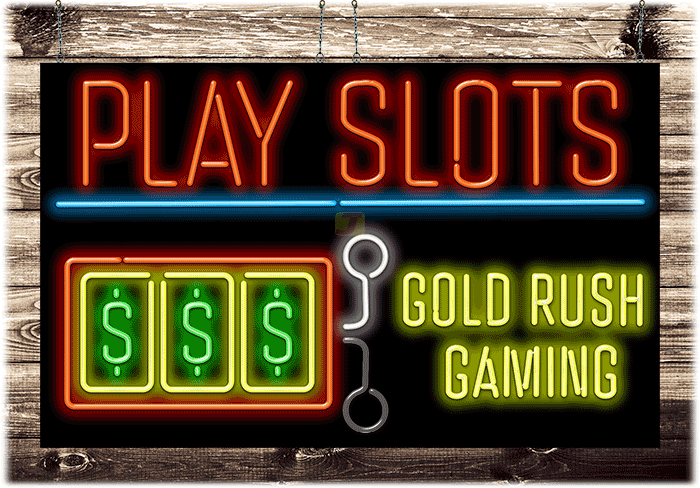 Large Play Slots Neon Sign with Animated Graphic
