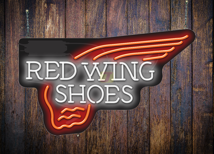 Red Wing Logo Neon Sign - On Wall Install