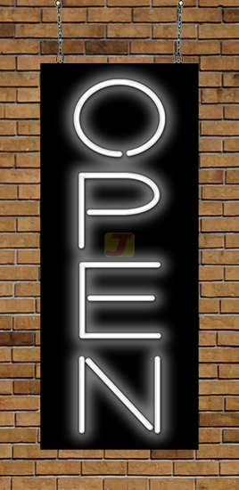 Vertical White Open Neon Sign