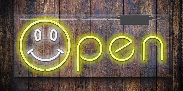 XL Happy Face Open Neon Sign