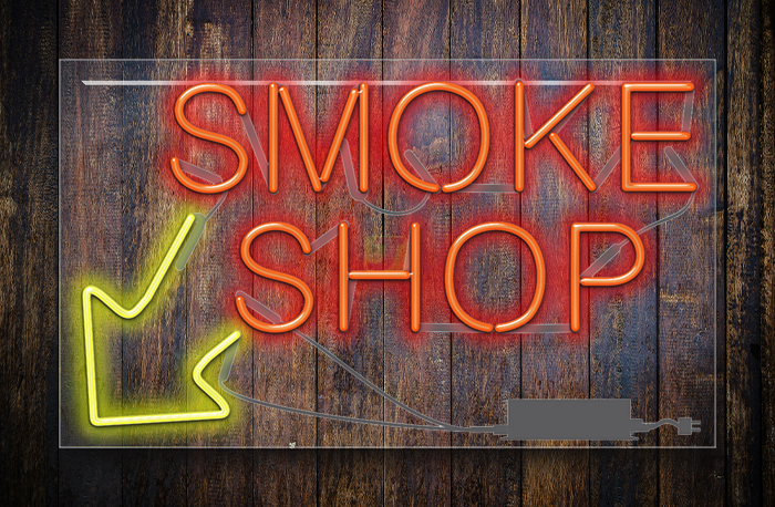 XL Smoke Shop with Left Arrow Neon Sign