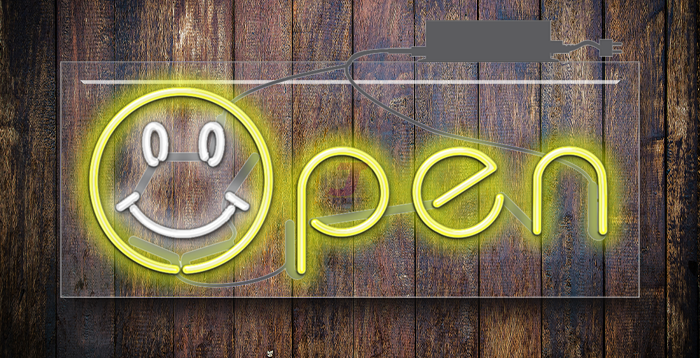 Happy Face Open Neon Sign