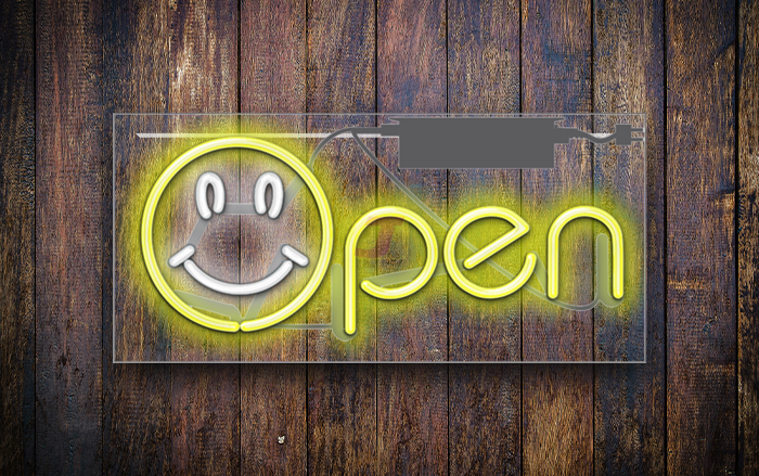 Small Happy Face Open Neon Sign