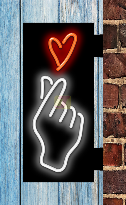Finger Heart Neon Sign Blade Hanging Double Sidded