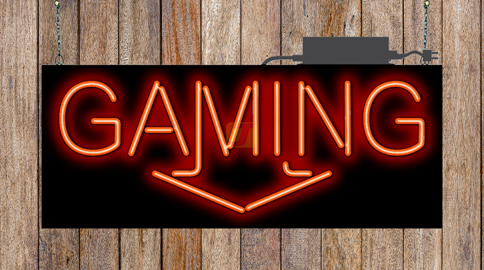 Gaming with Down Arrow Neon Sign