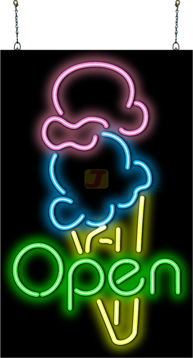 Open with Double Scoop Ice Cream Graphic Neon Sign