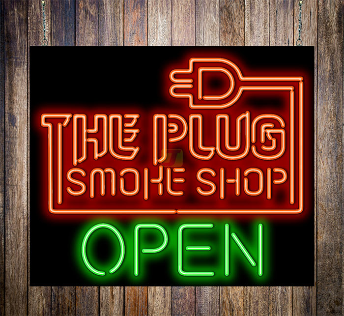 The Plug Smoke Shop Open Neon Sign