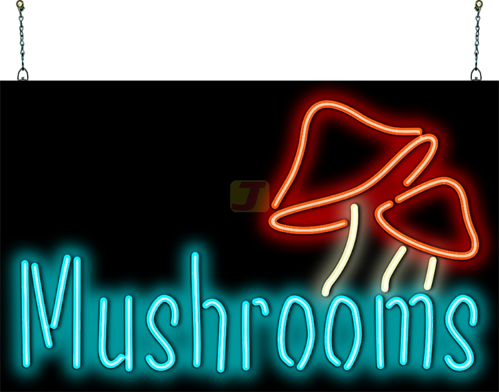Mushrooms with Graphic Neon Sign