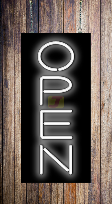 White Open Vertical Neon Sign