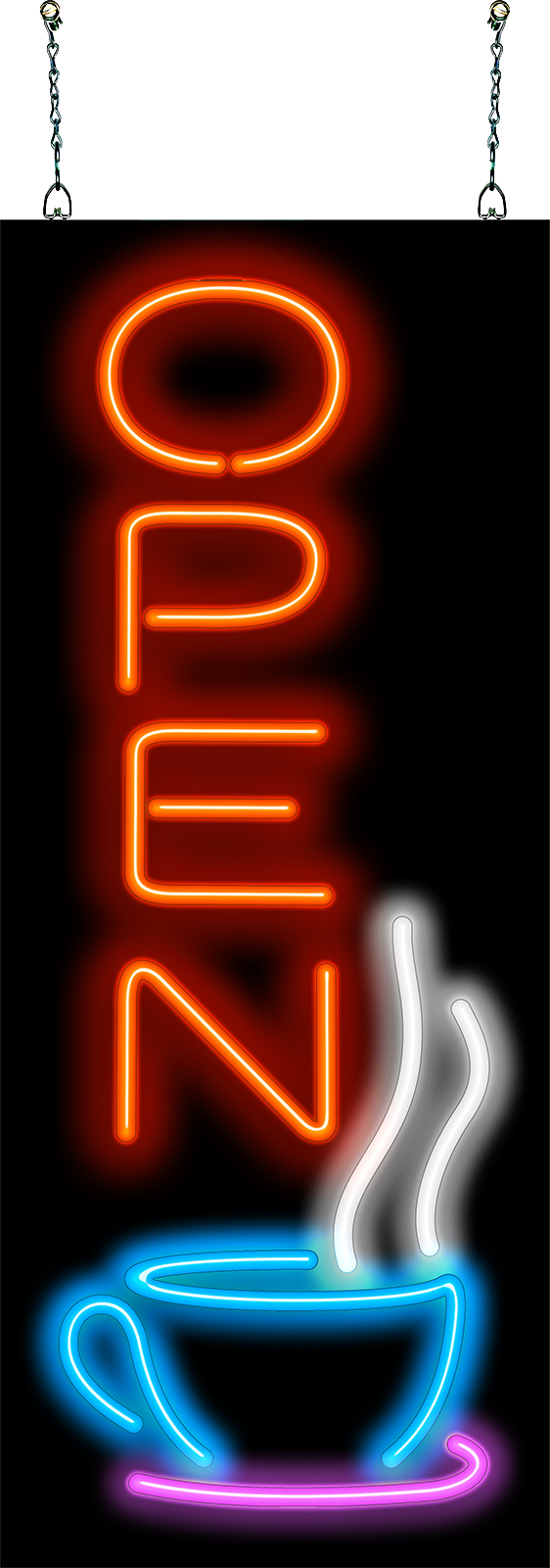 Vertical Coffee Cup Open Neon Sign