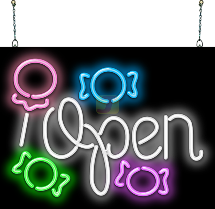 Open with Candy Neon Sign