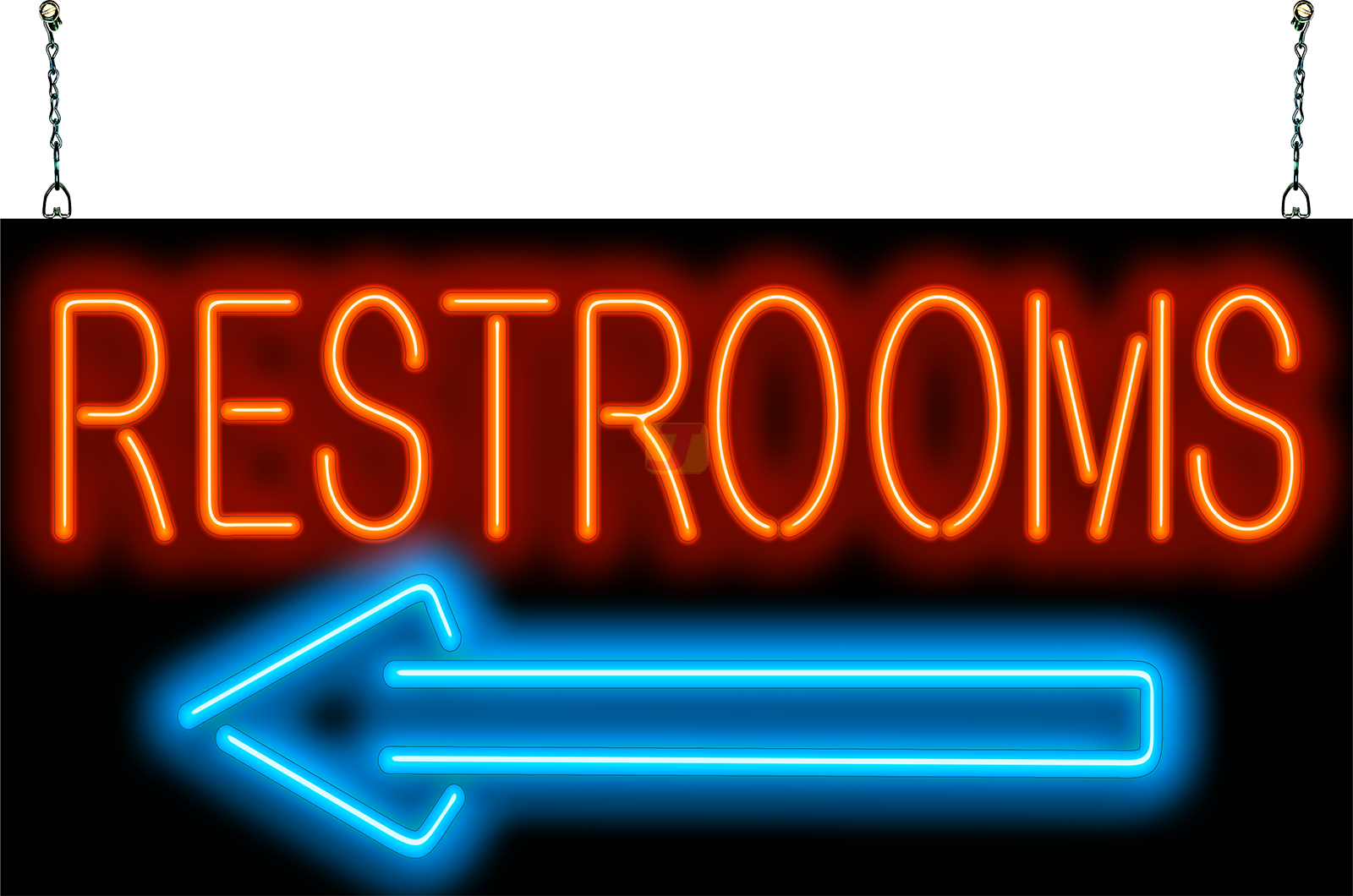 Restrooms Neon Sign with Left Arrow