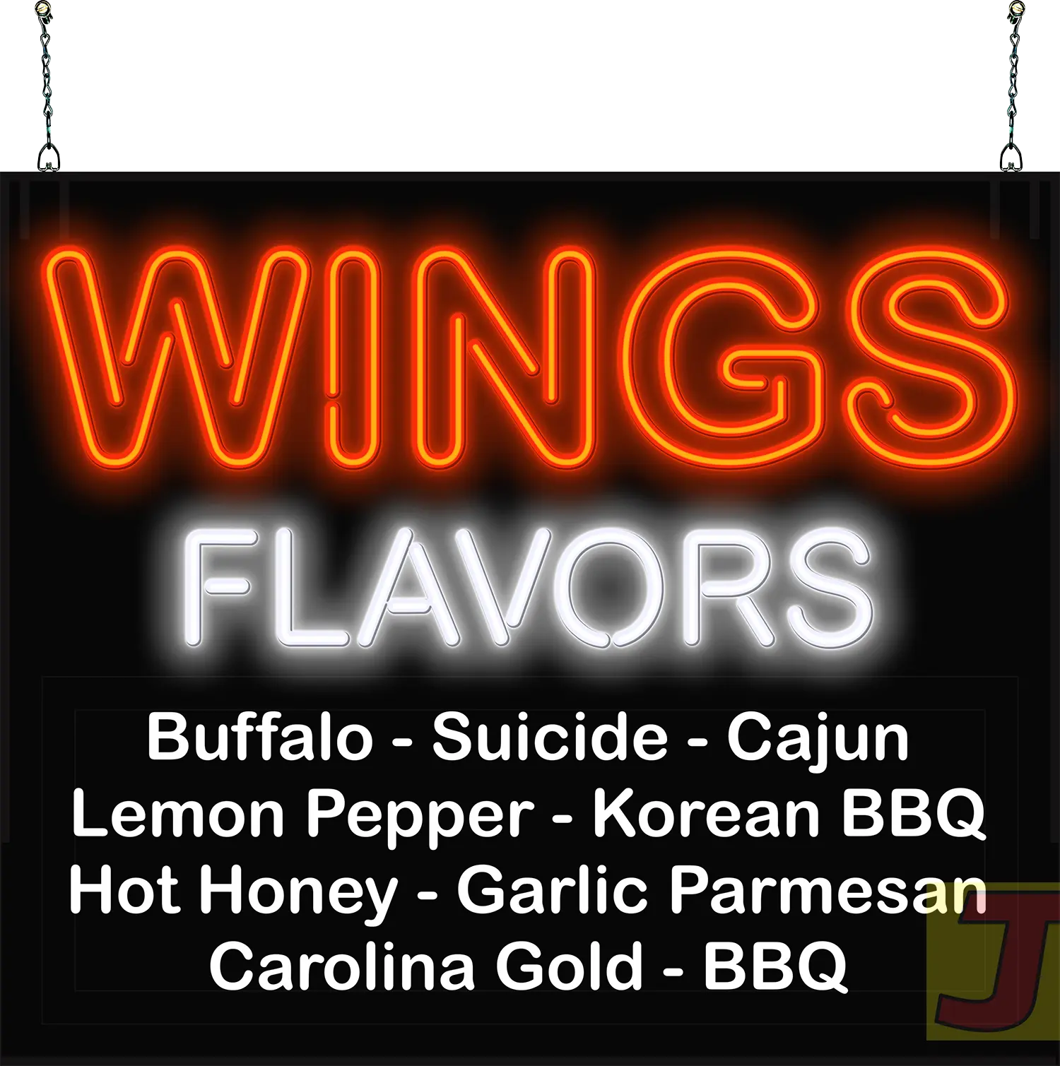Wings Flavors with Customizable List Neon Sign