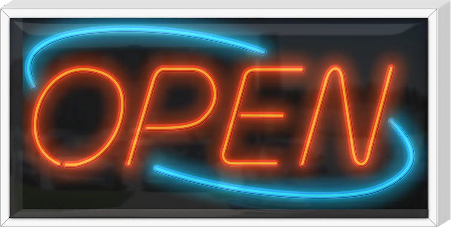 Outdoor Art Deco Open Neon Sign