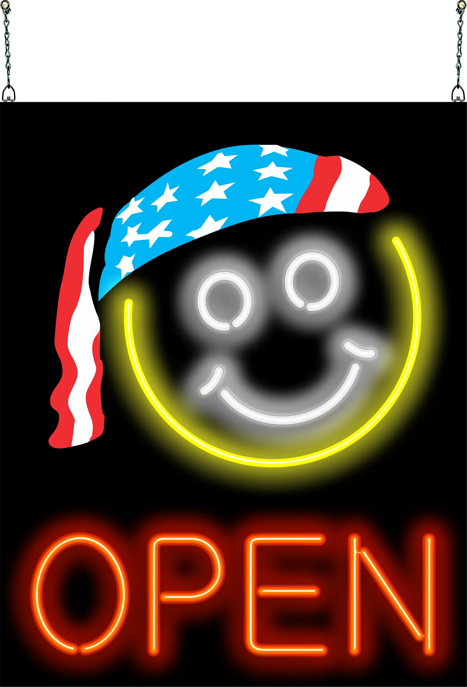 Bandana Happy Face Open Neon Sign