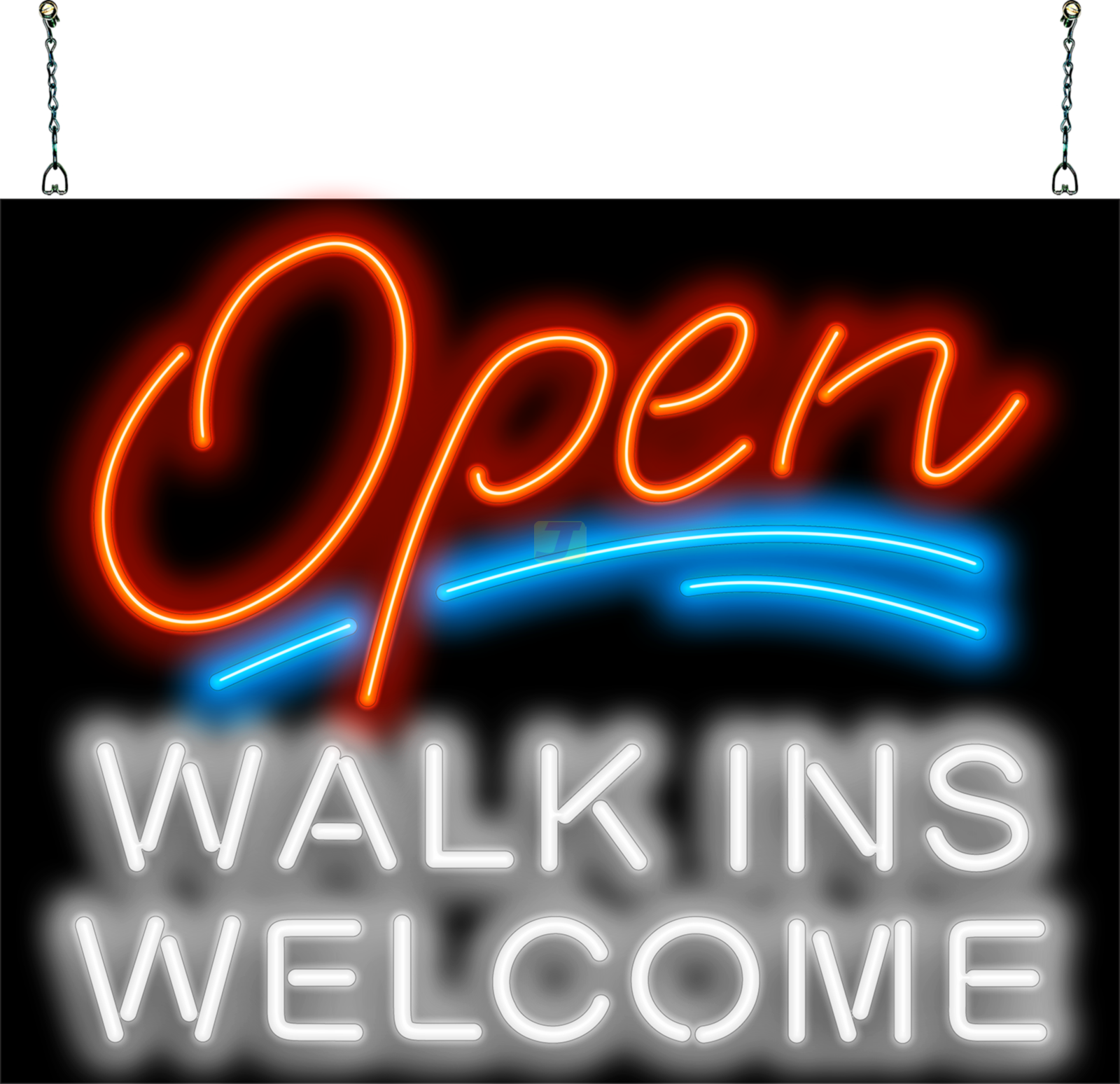 Open with Walk Ins Welcome Neon Sign
