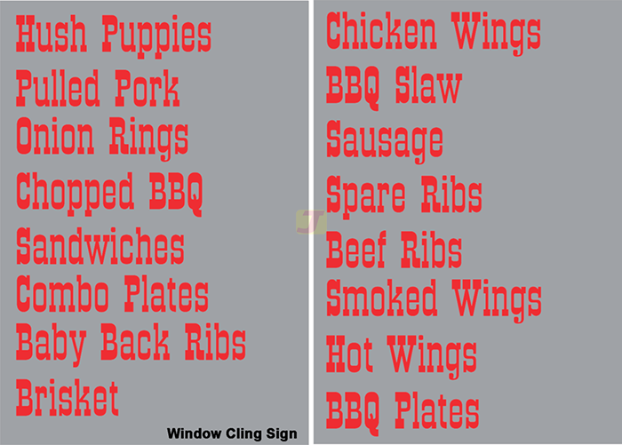 BBQ Message Set Window Cling Signs