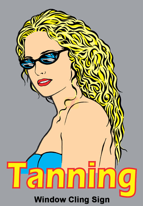 Tanning with Girl Window Cling Sign