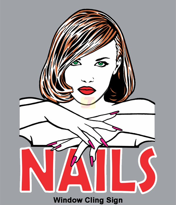 Nails with Girl Window Cling Sign