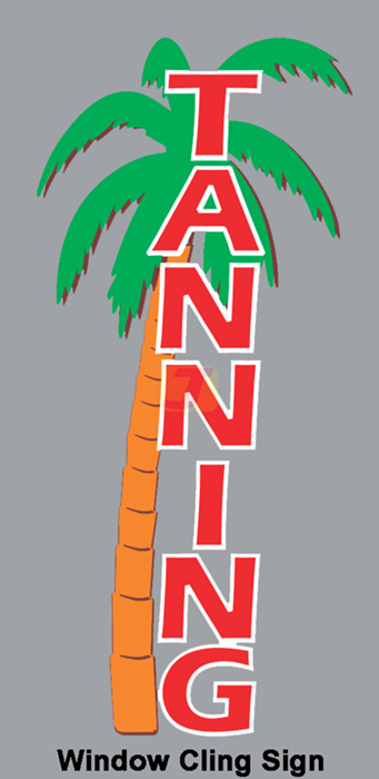 Tanning with Palm Tree Window Cling Sign