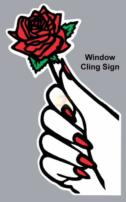 Hand with Rose Window Cling Sign