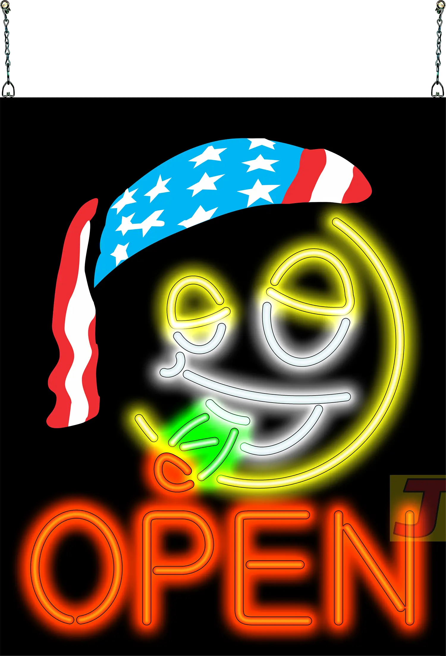 Bandana Toking Happy Face Open Neon Sign