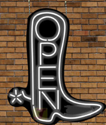 Custom Contoured Cowboy Boot - Vertical "OPEN" Neon