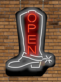 Cowboy Boot Open Contoured Neon Sign