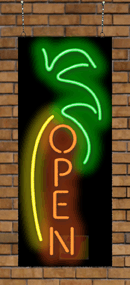 Vertical Open W/Palm Tree Neon Sign