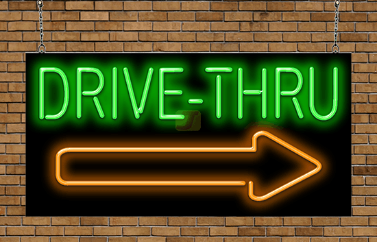 Drive-Thru with Right Arrow Neon Sign