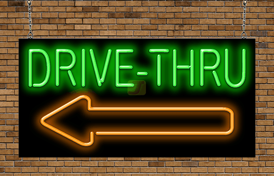 Drive-Thru with Left Arrow Neon Sign