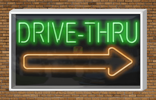 Outdoor Drive-Thru with Right Arrow Neon Sign
