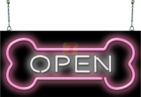Pink and White Dog Bone Open Neon Sign